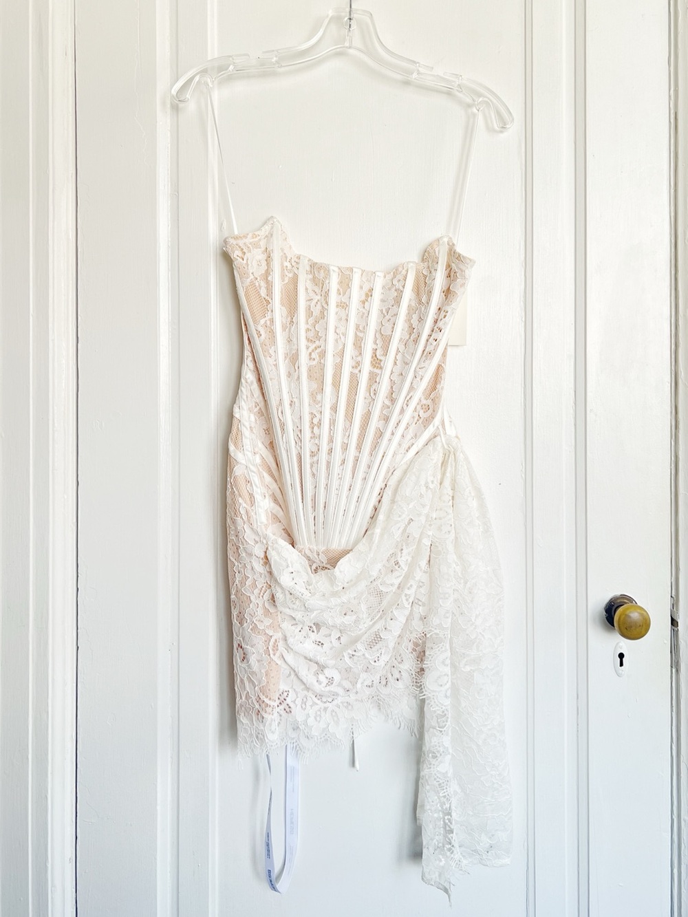 HEIRESS • The Lace Corset Mini Dress draped white bridal illusion strapless - Picture 2 of 16